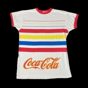 Vintage Coca-Cola Branded Striped Ringer T Shirt Made in USA One Size XL Tall